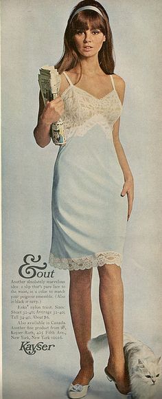 1960s  Ah the full slip had ones in almost every color. Now, I doubt anyone even wears a slip these days. Jean Shrimpton, Retro Mode, Vestidos Vintage, Pretty Lingerie