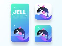 three square coasters with an orca in the center and jelly on the bottom