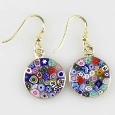 Glassofvenice Artistic Multicolor Flower Earrings, Multicolor Round Flower Earrings, Colorful Round Earrings Gift, Colorful Round Earrings For Gift, Multicolor Glass Drop Earrings, Multicolor Murano Glass Jewelry, Handmade Multicolor Glass Earrings, Nickel-free Multicolor Glass Earrings, Elegant Multicolor Round Flower Earrings