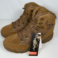 New In Box Brown Combat Waterproof Boots For Outdoor, Brown Combat Boots For Outdoor Activities, Brown Combat Style Hiking Boots, Brown Wear-resistant Hiking Boots For Outdoor Work, Brown Combat Hiking Boots For Outdoor, Brown Combat Work Boots For Outdoor Activities, Brown Combat Style Hiking Boots For Outdoor, Tactical Brown Hiking Boots, Tactical Brown Work Boots For Outdoor