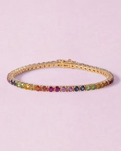 Rainbow Tennis Bracelet Tennis Bracelet, Yellow Rose, Solid Gold, Tennis, Sparkle, Gems, Rainbow, Bracelet, Gemstones