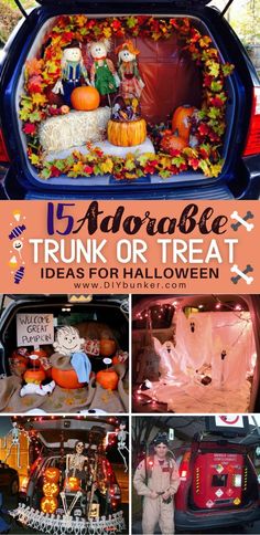 trunk or treat ideas for halloween in the back of a car with pumpkins and other decorations