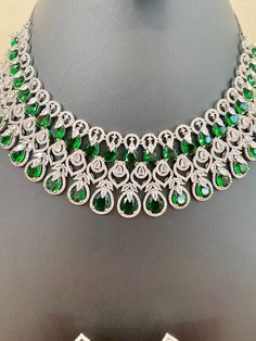 American Diamond Necklaces, Outfits Woman, Bridal Choker, Expensive Watches, Green Stones, Magical Jewelry, Designer Outfits, Fancy Jewellery, Cz Jewelry