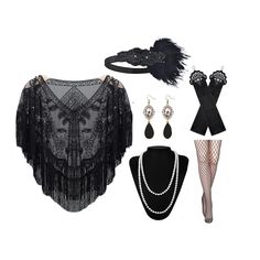 PRICES MAY VARY. Great Value Set: This set includes everything you need to create a stunning 1920s look. Including 1 pair black gloves; 1 pair earrings; 1 pcs pearl necklace;1 pcs black holder; 1 pcs flapper headband;1 pair fishnet tights;1 pcs women sequined evening dress shawl Retro Charm: Glittering Beads and Embellishments on Semi-Sheer Evening Shawl is the centerpiece of this set. The shawl is made from high-quality polyester fabric and features intricate beading and embellishments that wil 1920s Themed Party, Flapper Party, Dress Shawl, 1920s Women, Flapper Headband, Feather Headpiece, Evening Shawls, Intricate Beading, Dress With Shawl