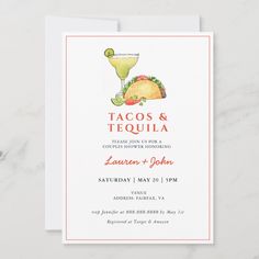 a taco and tequila themed wedding card