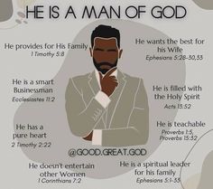 a poster with the words he is a man of god