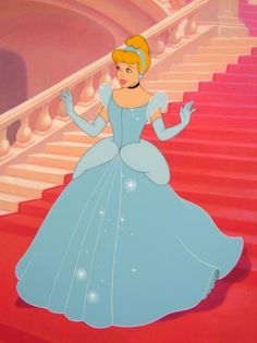 the princess in her blue dress is walking down the stairs with her hand on her hip