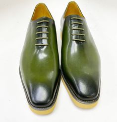 Style: 518-01-Olive Stylish lace-up Oxford from the Carrucci by Maurice collection in a Smooth Calfskin features soft Calfskin lining, a clean welt, and a super lightweight Yellow Rubber Sole! Green Leather Sole Pointed Toe Dress Shoes, Green Pointed Toe Dress Shoes With Leather Sole, Green Pointed Toe Leather Shoes For Business, Elegant Green Pointed Toe Oxfords, Elegant Green Leather Shoes With Goodyear Welt, Elegant Green Goodyear Welted Leather Shoes, Business Green Pointed Toe Dress Shoes, Green Pointed Toe Dress Shoes, Green Pointed Toe Dress Shoes For Formal Occasions