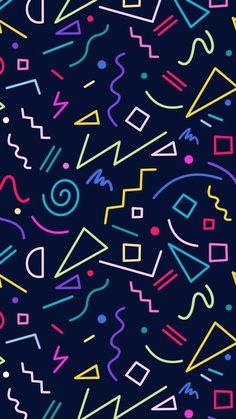 an abstract pattern with different colors and shapes on a dark background, which is very colorful