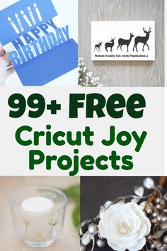 the words 99 + free cricut joy projects are shown