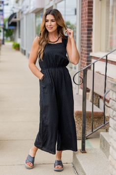 Comfy and oh so cute! This tank jumpsuit features a subtle texture and a ruched strap! Put this over a tank, graphic tee, long sleeve tee, or even a sweater! This jumpsuit can be worn all year round and dressed up or down to match your style!Self: 100% CottonLining: 100% PolyesterMachine wash cold on gentle cycle. Do not bleach. Tumble dry low. Iron low. Dark Wash Cotton Non-stretch Jumpsuits And Rompers, Straps Jumpsuit, Tank Jumpsuit, Romper And Jacket, Guest Attire, Long Sleeve Short Dress, Wedding Attire Guest, Loungewear Sets, Long Sleeve Midi Dress