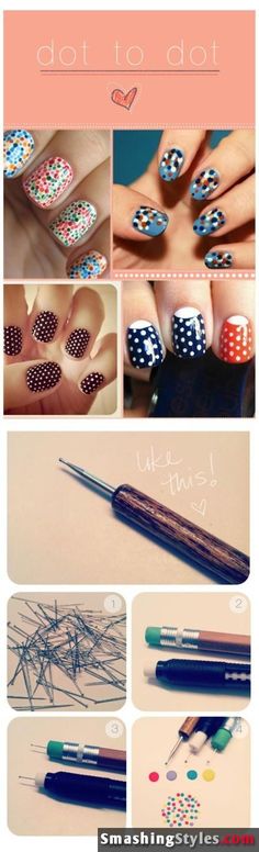 119697302566899933 8NLWiyJJ c Another Cool Nailart Tutorial For Girls Polka Dot Nails, Dots Nails, Cute Nail Art, Nail Art Tutorial, Love Nails, Black Nails, Trendy Nails