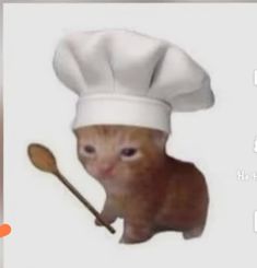 an orange cat wearing a chef's hat and holding a spoon