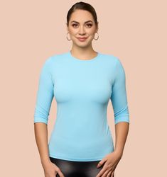 This exquisite 3/4 Sleeve Crew Neck Layering Top is a must-have for any sophisticated wardrobe. Crafted from luxurious Italian microfiber, this fabric is both soft and wrinkle-resistant, providing ultimate comfort and style. Its form-fitting design beautifully accentuates your curves without sacrificing comfort. Stretch 3/4 Sleeve Tops For Work, Elegant Stretch Top With Half Sleeves, Elegant Stretch Top With 3/4 Sleeves, Elegant Fitted Top With 3/4 Sleeves, Stretch Long Sleeve T-shirt For Layering, Red Relaxed Fit Crew Neck Top, Stretch V-neck Top For Layering, Red Long Sleeve Cotton T-shirt, Italian Lingerie