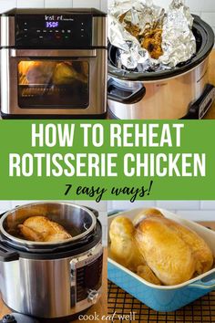 how to reheat rotissee chicken in the crock pot with text overlay