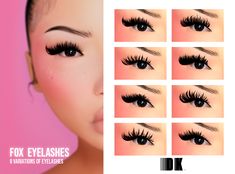 an advertisement for fox eyelashes with six different lashes