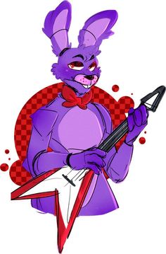 a purple bunny holding a knife and wearing a bow tie