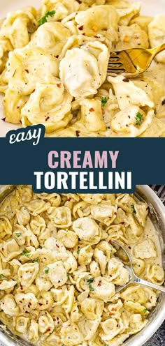 creamy tortellini with cream sauce in a bowl