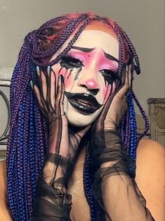 Sad clown makeup 
Sad crying clown makeup 
Crying clown makeup 
Clown core makeup 
Halloween makeup 
Clown Halloween makeup inspo Crying Clown Makeup, Black Halloween Makeup, Unconventional Makeup, Holloween Makeup, Drag Make-up, Horror Makeup, Drag Makeup