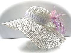 White and Lavender Sun Hat Kentucky Derby Hats Women's Hats DH-138 Lavender Adjustable Hat For Kentucky Derby, Elegant Lavender Hats For Races, Lavender Wide Brim Summer Hats, Elegant Lavender Hat For Races, Spring Beach Hat In Lavender, Custom Headbands, Spring Hats, Easter Hats, Kentucky Derby Hats