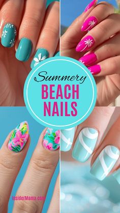 Summer Holiday Gel Nails, Summer Holiday Nail Ideas, Tropical Beach Nails, Holiday Nail Ideas Summer, Beach Color Nails, Beach Theme Nails Designs, Hawaii Vacation Nails, Beach Trip Nails, Summer Beach Nail Designs