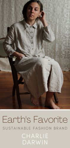 A white woman wearing a mid-length white linen dress that has a collar, waist tie, and wooden buttons down the center. Neutral Long Sleeve Linen Dress, Linen Duster, Tiger Dress, Midi Linen Dress, Good Dress, Natural Buttons, Linen Layers, Visible Mending, Duster Jacket