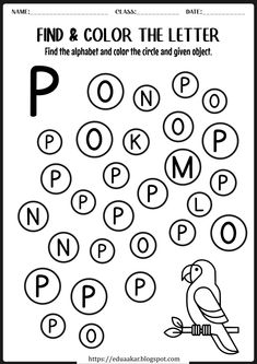 the letter p worksheet for kids to learn how to spell and color it