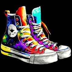 Art Converse, Sneakers Png, Colored Sneakers, Sneakers Art, Customized Shoes, Sneaker Art, High Sneakers, Converse High, Nike Sneakers