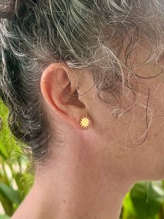 These earrings are a true international labor of love! Bibi dreamt them up in Austin, her amazing friend Meidy helped create the prototype in Bali, and our glorious friends in Kathmandu hand make them for you with lots of love. Sterling Silver, plated in 22k gold. Story Similar to the yin & yang symbol, the sun and moon together symbolize the balance of energies. The moon is regarded as the female energy of calm insight and compassion. The sun is seen as the male energy of a bright mind bringing Cadmium-free 14k Gold Earrings As Gift, Single 14k Gold Plug Earring As Gift, Cadmium-free Gold Plated Earrings For Gift, Handmade 14k Gold Yellow Jewelry, Adjustable Pierced Yellow Gold Earrings, Yellow Gold Hypoallergenic Earrings For Gift, Hypoallergenic Yellow Gold Earrings Gift, Adjustable Yellow Gold Earrings, Unique Yellow Gold Earrings For Gift