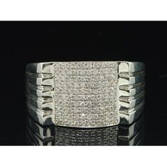 Diamond Fashion Ring Mens 14K White Gold Round Pave Textured Pinky Band 0.44 Ct. Size: 10.  Color: Silver.  Gender: male.  Age Group: adult. Mens Pinky Ring, Diamond Fashion Rings, Ring Mens, Buying Diamonds, Fashion Ring, Men's Ring, Pinky Ring, Diamond Fashion, Men's Rings