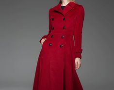 Wool coat women Long wool coat Black coat women winter coat | Etsy Elegant Red Long Pea Coat, Elegant Long Red Pea Coat, Elegant Red Pea Coat For Formal Occasions, Elegant Red Pea Coat For Winter, Elegant Fitted Red Pea Coat, Elegant Winter Pea Coat, Fitted Elegant Pea Coat For Winter, Elegant Red Wool Coat For Winter, Elegant Red Pea Coat For Fall