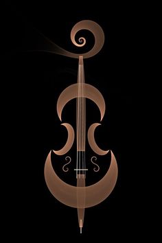 an artistic violin with swirls and strings in the shape of a spiral on a black background