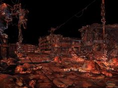 an animated image of a city at night with lots of dead animals on the ground