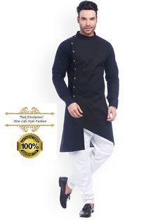 Indian Mens Handmade Designer Trail Cut Pure Cotton Solid Black Traditional Ethnic Party Wear kurta Cotton Kurta Set, Kurta Pyjama, Indian Kurta, A Line Kurta, Kurta Pajama, Cotton Kurta, Cotton Bottoms