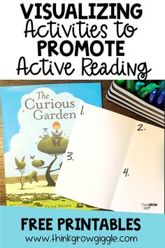 the curious garden activity book with text overlay reading visualizing activities to promote active reading