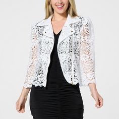 Curations x Amy Morrison Lace Moto Jacket  Romantic meets rebellious in this must-have all-weather jacket. A tough moto-style silhouette is contrasted by a delicate lace design, scalloped trim and perfect puff sleeves. It's a freshly feminine take on classic sporty style that cruises from day to evening with ease. Chic Lace Outerwear With Lace Trim, Spring Fitted Outerwear With Lace Trim, Fitted Outerwear With Lace Trim For Spring, Fitted Lace Trim Outerwear For Spring, Fitted Lace Outerwear For Spring, Long Sleeve Outerwear With Lace Sleeves For Fall, Fitted Fall Outerwear With Lace Sleeves, Fall Long Sleeve Outerwear With Lace Sleeves, Spring White Lace Outerwear