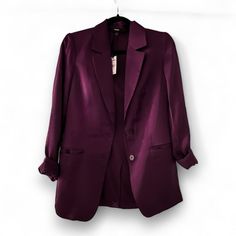 Size Xs Never Worn (My Ex Bought It For Me And Well ... She Gotta Go) :P Very Cute, Lightweight. Can Be Dressed Up Or Down A Little Longer Than The Average Blazer Two Buttons Two Front, Functional Welted Pockets Chic Purple Blazer For Fall, Elegant Purple Blazer With Pockets, Purple Fall Blazer With Pockets, Purple Blazer With Pockets For Fall, Satin Blazer, Colored Blazer, Blazer Suit, Suit Jacket, Jackets For Women