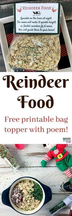 an image of reindeer food with free printable bag topper and poem on it