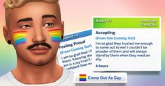 an animated man with rainbow painted on his face