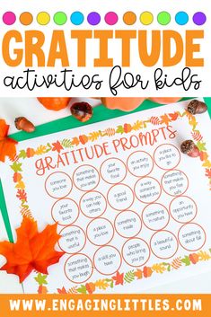 a printable thanksgiving activity for kids with leaves and acorns on the table