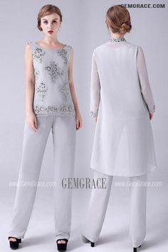 10% off now|Free shipping world-wide. Formal Grey Embroidered Mother Of The Bride Outfits Trouser Suits with Jacket at GemGrace. Click to learn our pro custom-made service for wedding dress, formal dress. View #MotheroftheBrideDresses for more ideas. Mother Of The Bride Looks, Suit With Jacket, Delicate Gown, Mother Of The Bride Outfits, Bride Outfits, Mother Of The Bride Outfit, For Wedding Dress, Standard Dress, Affordable Dresses