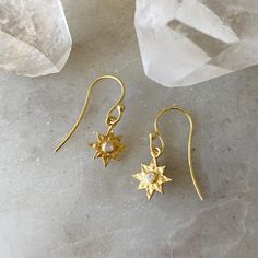 Robindira Unsworth Golden Starburst Drop Earrings Cosmos Jewelry, Mysterious Beauty, Diamond Star Necklace, Wonder Of The World, Starburst Necklace, Oxidized Silver Rings, Moon Studs, Star Earrings Stud, Diamond Star