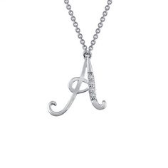 Delicate and sweet. This gorgeous designer "A" letter pendant necklace is set with Lafonn's signature Lassaire clear simulated diamonds in sterling silver bonded with platinum. Luxury Personalized Silver Initial Necklace, Luxury Silver Initials Necklace, Luxury Silver Necklaces With Initials, Silver Diamond Initial Necklace For Gift, Diamond Initial Necklace In White Gold For Formal Occasions, Personalized Elegant Sterling Silver Diamond Necklace, Luxury Silver Initial Necklace For Anniversary, Elegant Personalized Sterling Silver Diamond Necklace, Luxury Sterling Silver Name Necklace For Formal Occasions