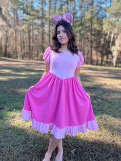 Our Sleeping Beauty dress features two shades of pink in a romantic and delicate pattern. It makes a perfect Disneybound piece, just add your favorite princess Aurora accessories and you will look amazing at the parks! Ruffled bottom. Ballgown puffy sleeves. It has pockets. Soft 95% cotton and 5% spandex. Pink Fairytale Dress For Spring, Pink Fairytale Dress For Dress-up, Whimsical Pink Short Sleeve Dress, Pink Fairytale Princess Dress With Ruffles, Pink Puff Sleeve Princess Dress For Dress-up, Pink Princess Dress With Puff Sleeves, Pink Short Sleeve Princess Dress For Dress-up, Disney Style Short Sleeve Spring Dresses, Spring Disney Short Sleeve Dresses