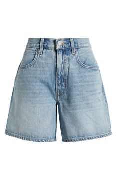 These easy-fitting shorts made from premium nonstretch denim with classic whiskering and fading will be your go-to summery staple. 5 1/2" inseam; 25" leg opening; 12" front rise; 16" back rise (size 29) Zip fly with button closure Five-pocket style 100% cotton Machine wash, tumble dry Made in the USA of imported fabric