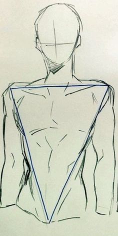 a drawing of a man's back with lines drawn on the side of his body