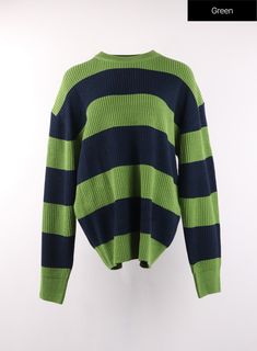 stripe-knit-sweater-of405 / Green Trendy Crew Neck Sweater With Contrast Stripes, Oversized Striped Cotton Sweater, Striped Ribbed Cotton Sweater, Oversized Ribbed Striped Tops, Striped Cotton Sweater With Ribbed Detail, Casual Oversized Sweater With Striped Sleeves, Striped Cotton Sweater For Layering, Casual Sweater With Vertical Stripes For Fall, Stripe Knit Sweater