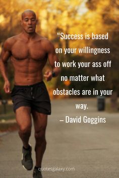 a man running down the road with a quote about success