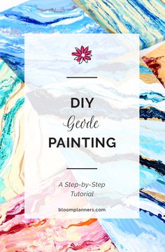 the words diy painting on top of colorful marble paper