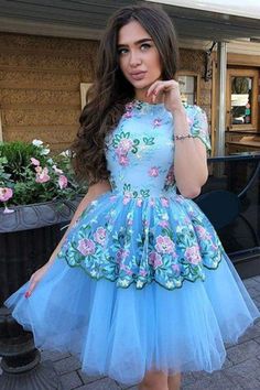 #alinepromdresses #bluepromdresses #flowerpromdresses #googleshopping #jewelpromdresses #lacepromdresses #partyeventdresses #promdresses #shortpromdresses Wedding Dresses Near Me, Burgundy Homecoming Dress, Tulle Homecoming Dress, Cheap Homecoming Dresses, Graduation Dresses, Blue Tulle, Wedding Dresses For Sale, Short Prom, Lace Flowers